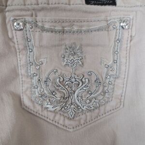 Miss Me Jeans Women 26 (28x31.5) Beige Bootcut Embellished Pockets Stretch Denim
